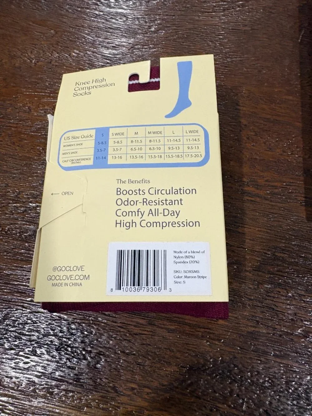 Clove Compression Socks Knee High Maroon Stripe sz Small S Comfy NEW